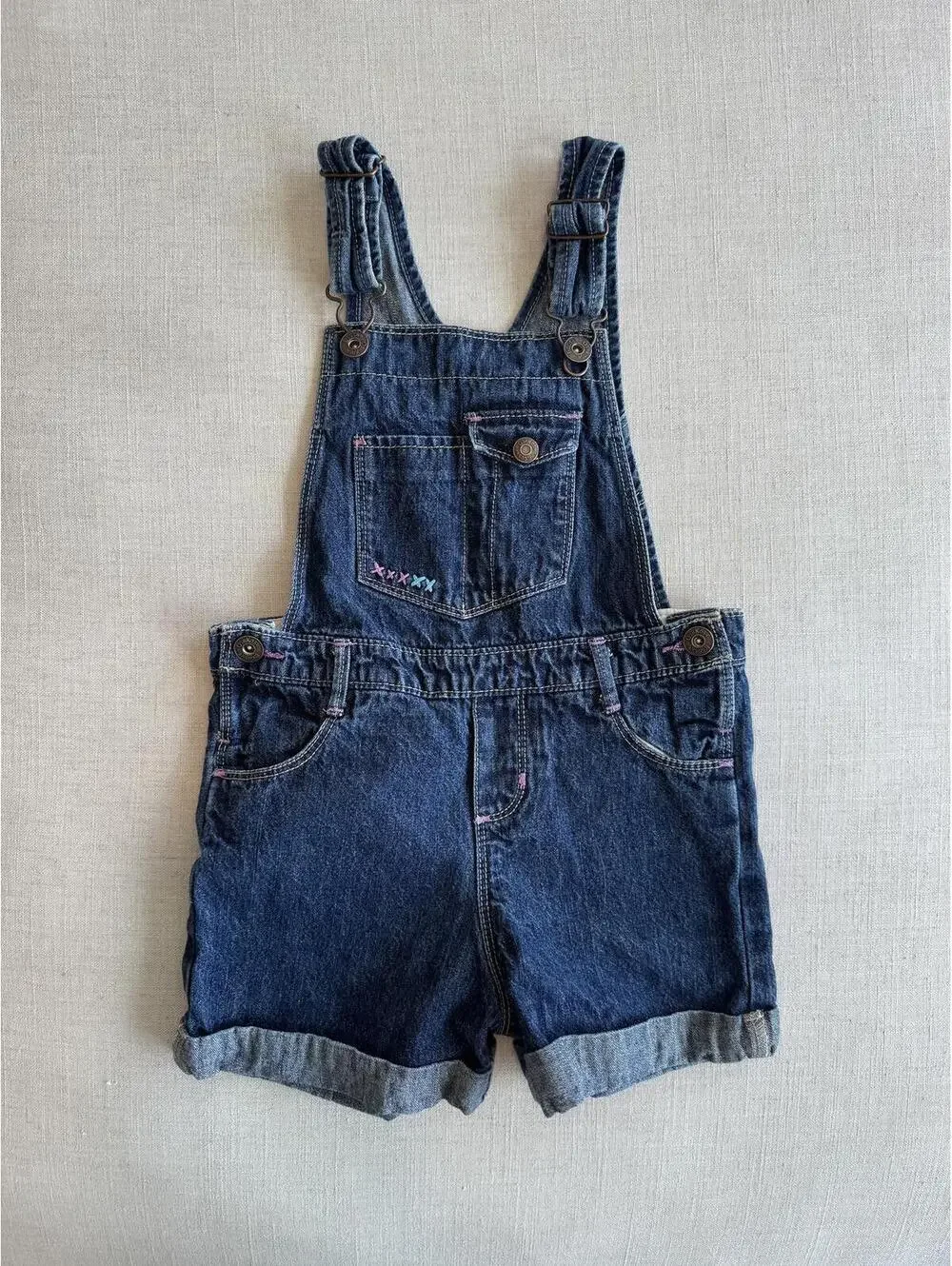 Vintage OshKosh Vestbak Denim Shortalls Floral Embroidered Girls 5